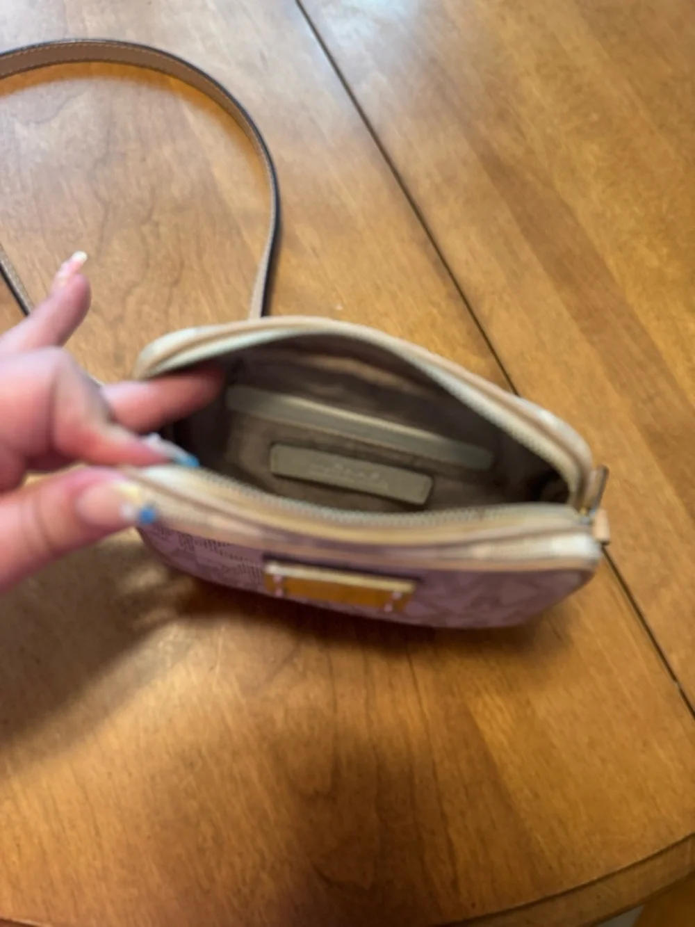 Michael Kors Embossed MK Logo Crossbody in Cream and Tan - Picture 5 of 8